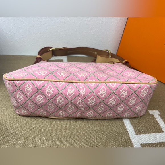 Dooney & Bourke Pink Monogram Canvas Handbag, Brown Leather Strap - Picture 6 of 7